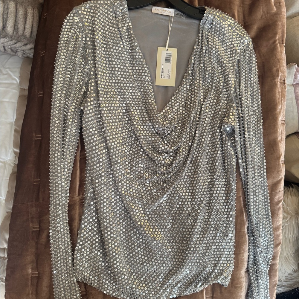 Silver cowl neck beaded/sequined top